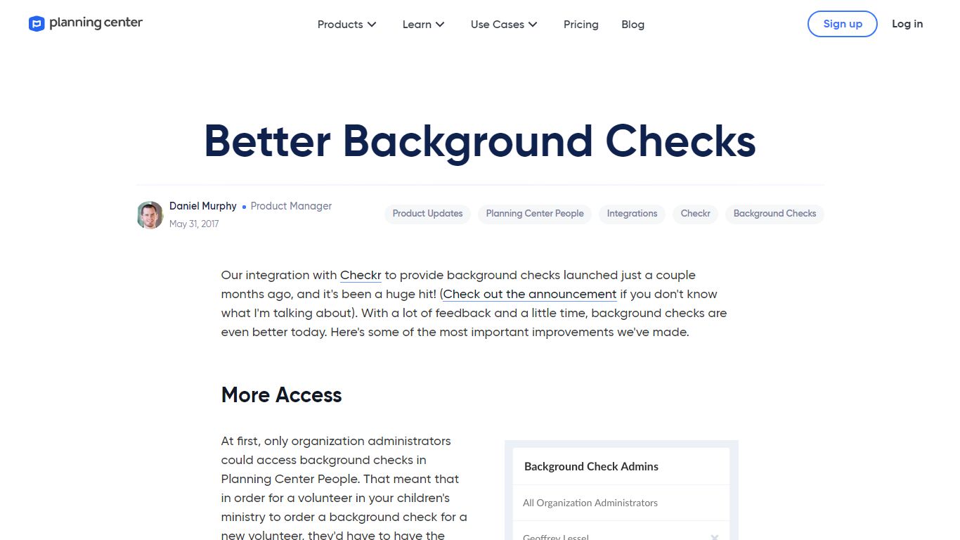 Better Background Checks - Planning Center